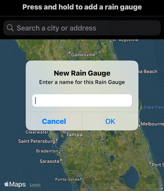 Map screen of RainDrop app